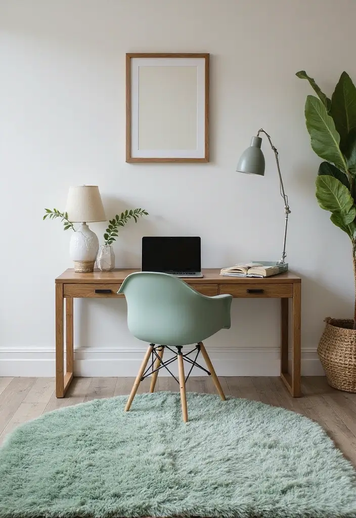 30 Sage Green Office Ideas for a Calm Aesthetic Workspace - 6. Sage Green Rugs for Comfort
