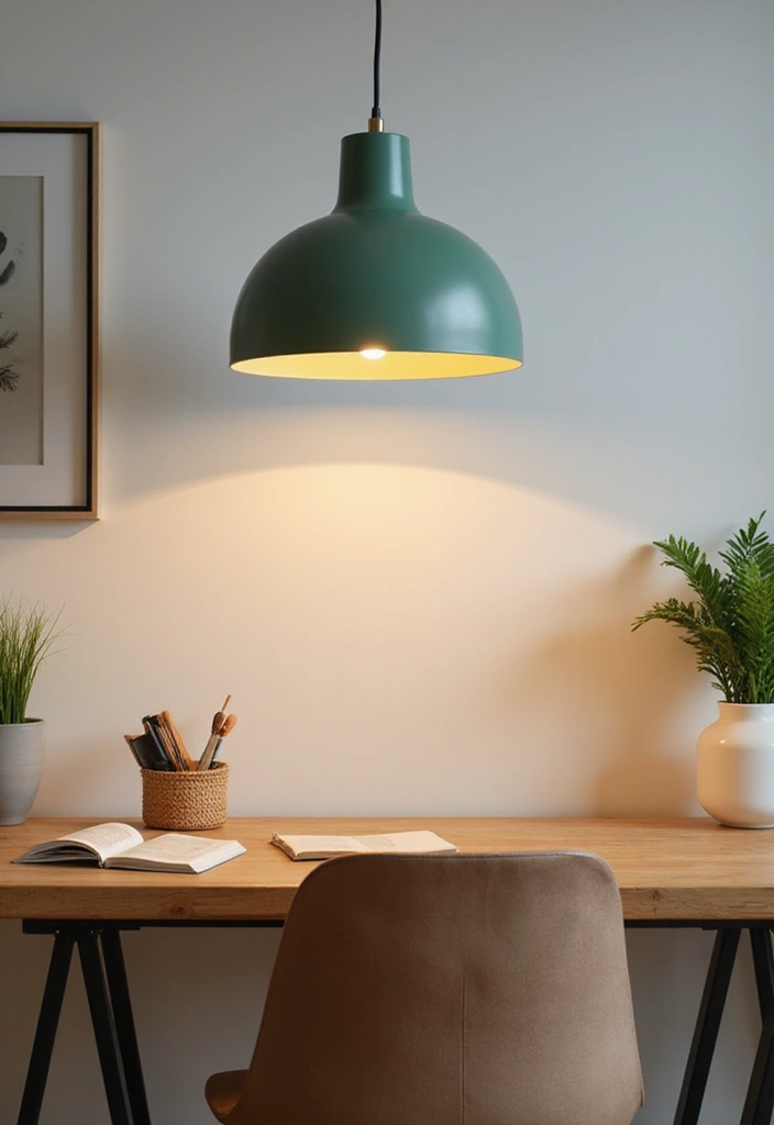 30 Sage Green Office Ideas for a Calm Aesthetic Workspace - 9. Sage Green Lighting Fixtures