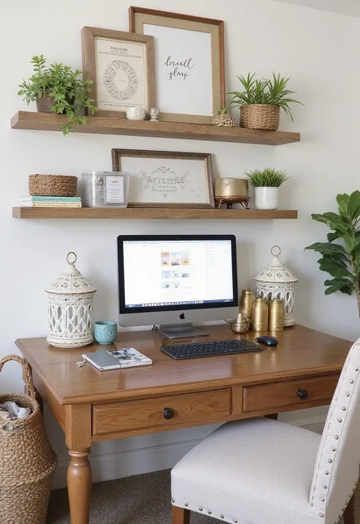 30 Shabby Chic Office Ideas with Soft Neutrals + Vintage Details - 11. Charming Clutter Solutions