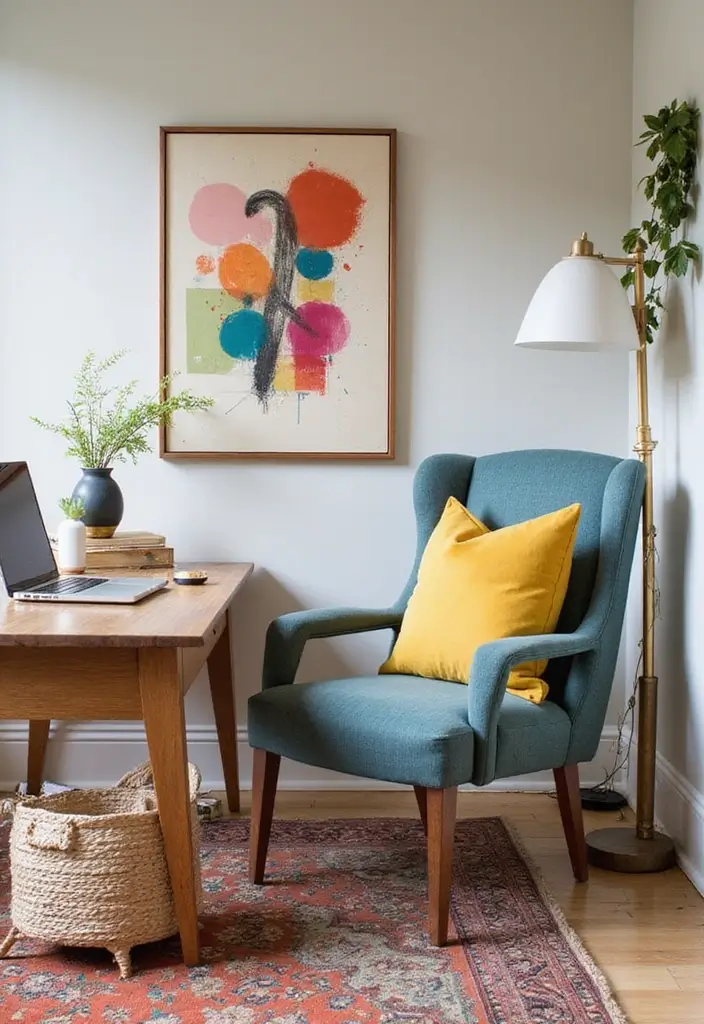 30 Shabby Chic Office Ideas with Soft Neutrals + Vintage Details - 15. Colorful Accents