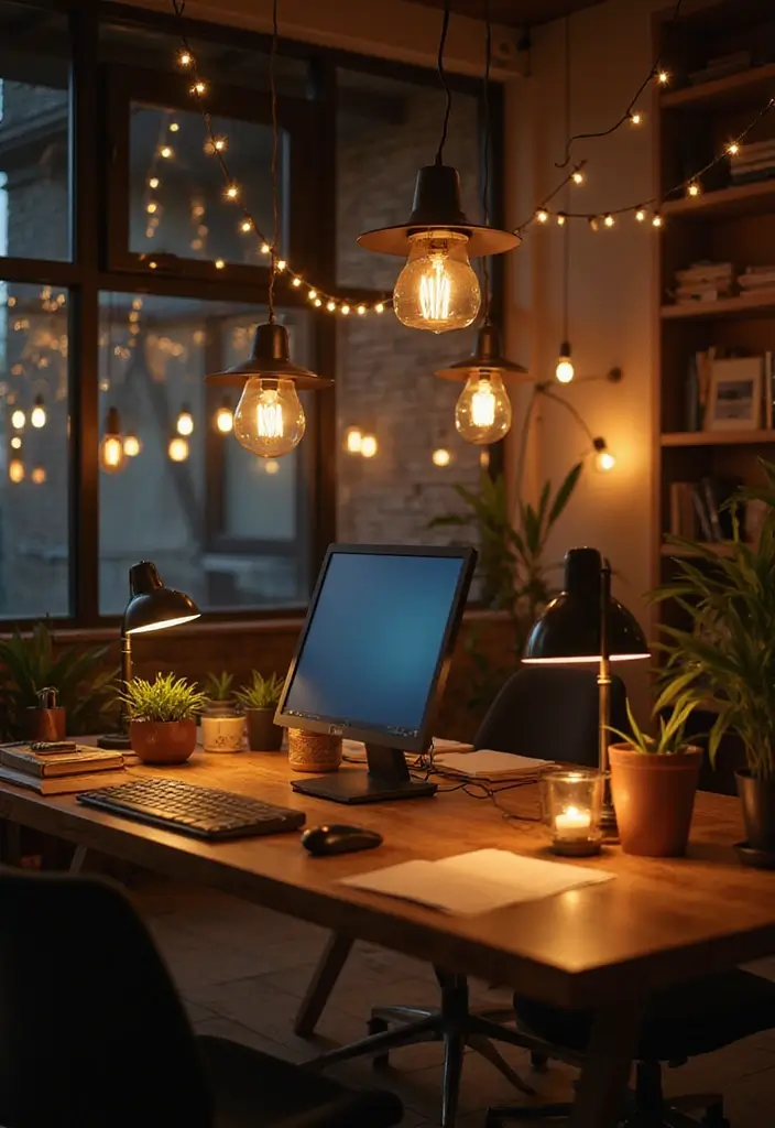 30 Shabby Chic Office Ideas with Soft Neutrals + Vintage Details - 17. Soft Lighting Solutions