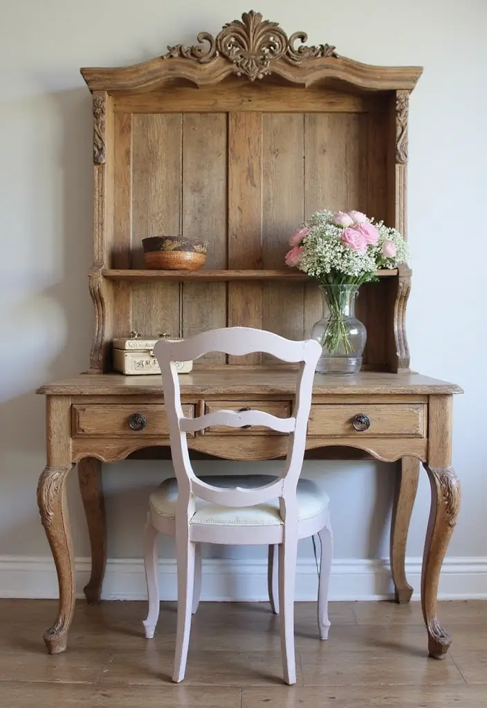 30 Shabby Chic Office Ideas with Soft Neutrals + Vintage Details - 2. Vintage Desks