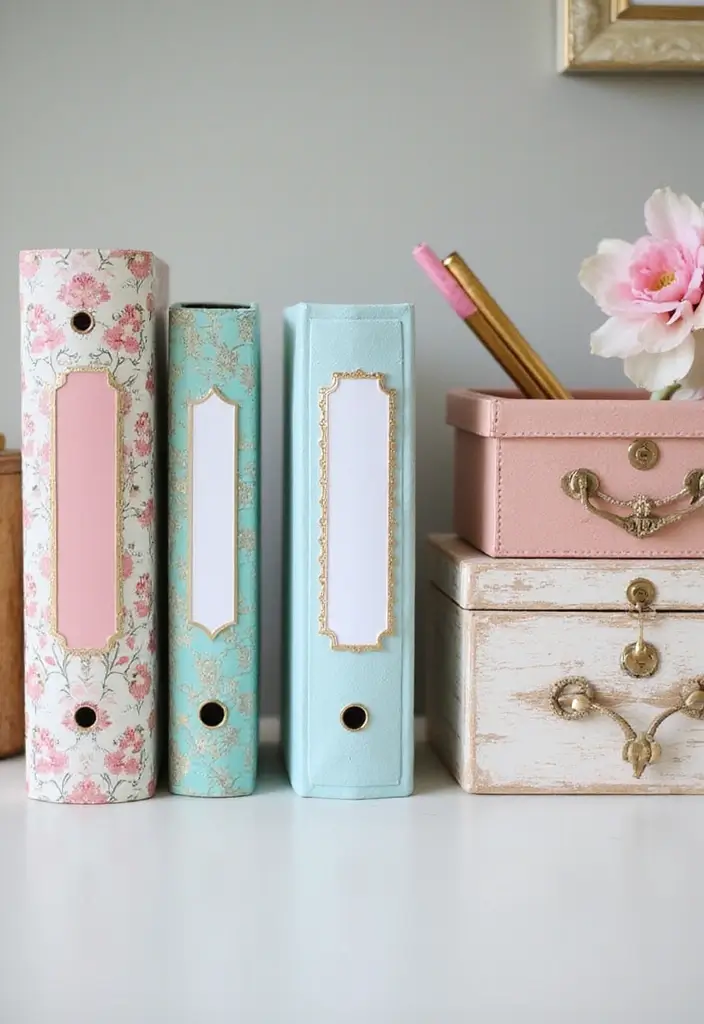 30 Shabby Chic Office Ideas with Soft Neutrals + Vintage Details - 25. Beautiful Work Binders
