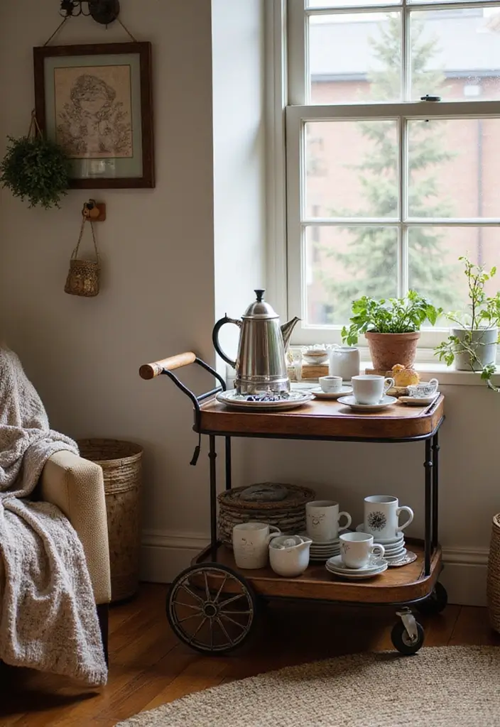 30 Shabby Chic Office Ideas with Soft Neutrals + Vintage Details - 29. Create a Coffee Station