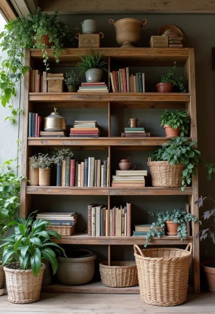 30 Shabby Chic Office Ideas with Soft Neutrals + Vintage Details - 3. Rustic Shelving