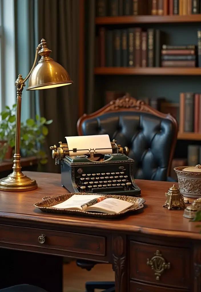 30 Shabby Chic Office Ideas with Soft Neutrals + Vintage Details - 6. Vintage Office Accessories