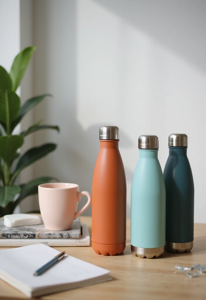 30 Shared Home Office Ideas for Couples Who Actually Get Work Done - 23. Water Bottles or Mugs as Decor