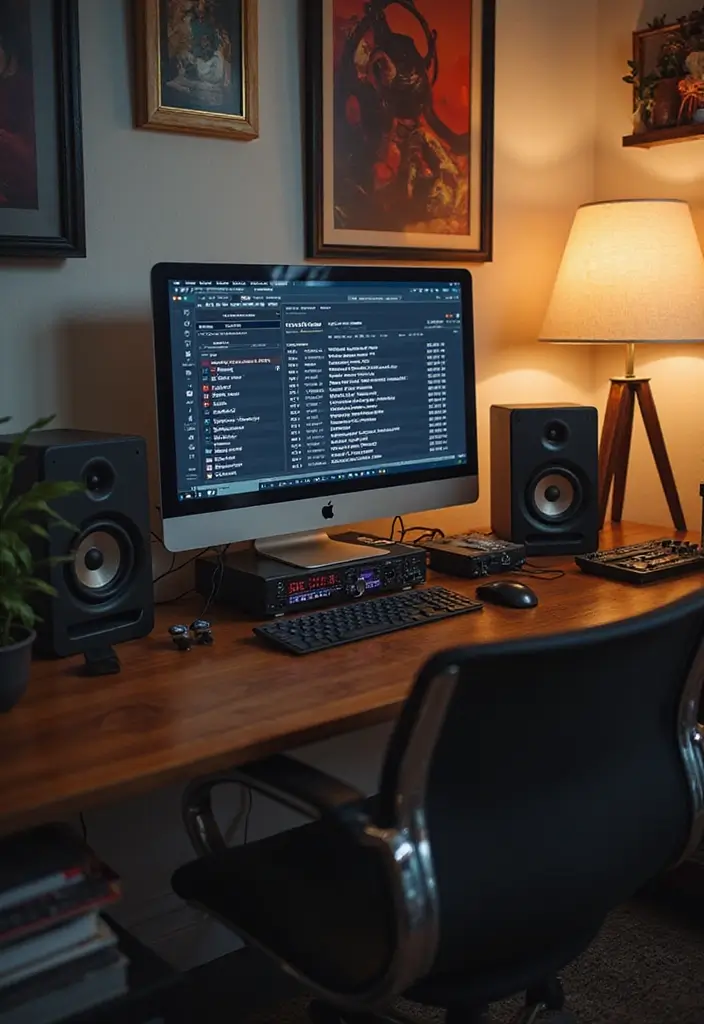 30 Shared Home Office Ideas for Couples Who Actually Get Work Done - 27. A Shared Music Playlist