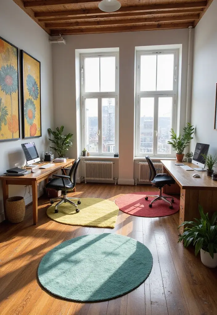 30 Shared Home Office Ideas for Couples Who Actually Get Work Done - 6. Define Zones with Rugs
