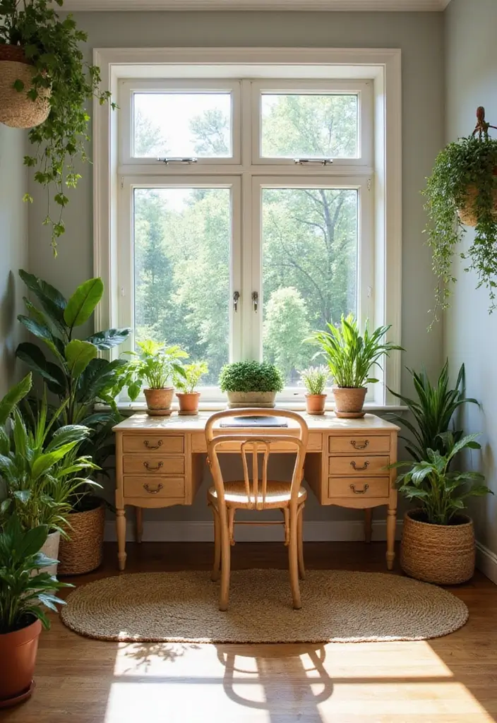 30 Sunroom Office Setups That Feel Like a Mini Vacation - 1. Lush Greenery Paradise