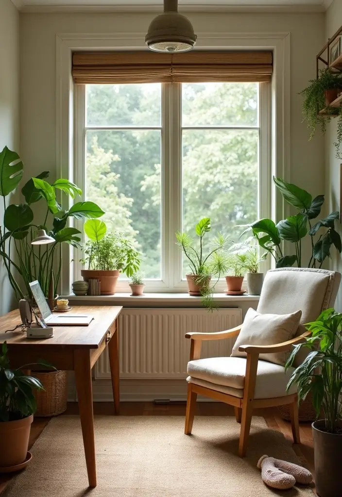 30 Sunroom Office Setups That Feel Like a Mini Vacation - 15. Nature-Inspired Decor
