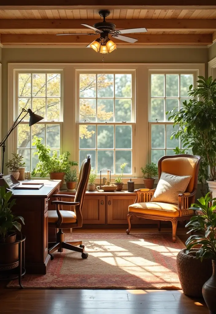 30 Sunroom Office Setups That Feel Like a Mini Vacation - 17. Warm Tones for Comfort
