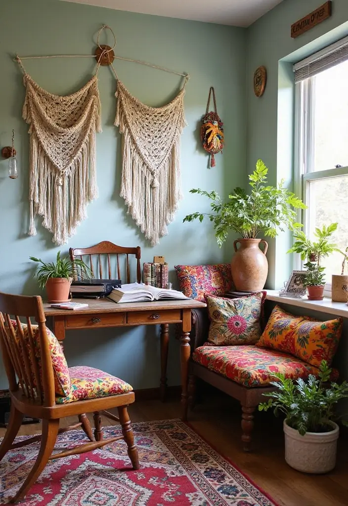 30 Sunroom Office Setups That Feel Like a Mini Vacation - 2. Bohemian Chic Workspace