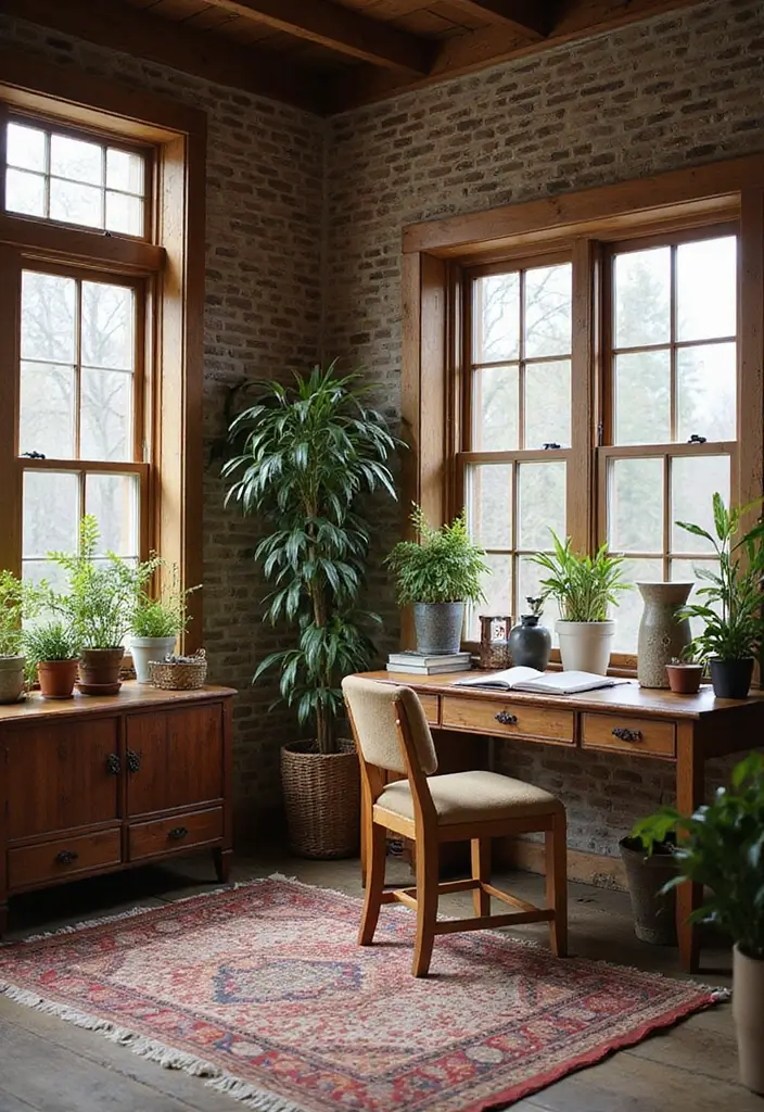 30 Sunroom Office Setups That Feel Like a Mini Vacation - 5. Rustic Retreat