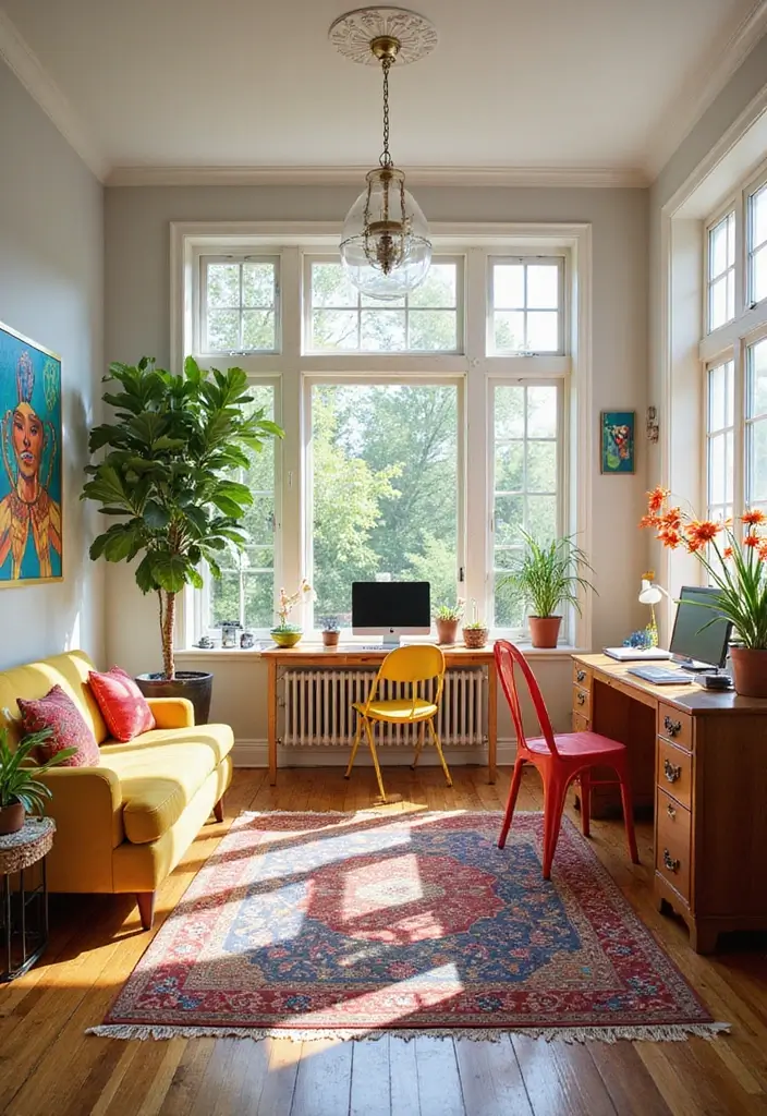 30 Sunroom Office Setups That Feel Like a Mini Vacation - 6. Vibrant Color Pop!