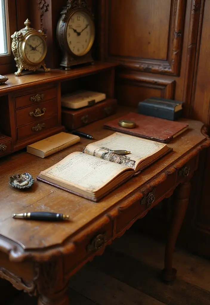 30 Vintage Office Ideas with Antique: Embrace Library-Core Vibes - 1. Classic Wooden Desks