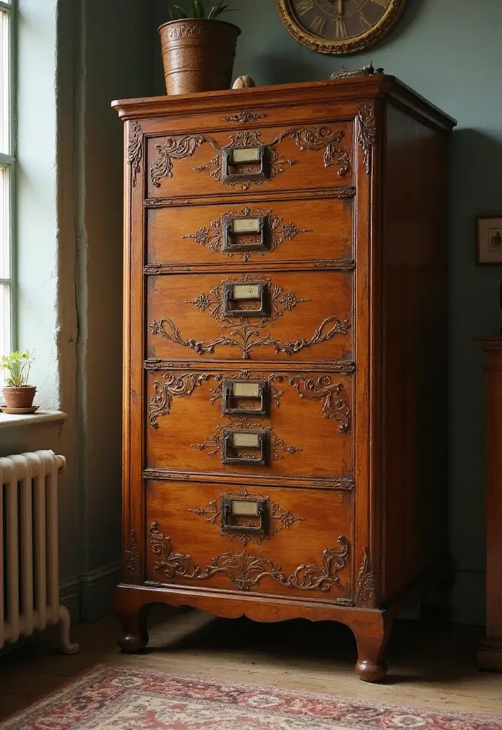 30 Vintage Office Ideas with Antique: Embrace Library-Core Vibes - 13. Vintage Filing Cabinets