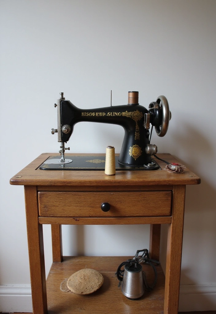 30 Vintage Office Ideas with Antique: Embrace Library-Core Vibes - 17. Vintage Sewing Machine Displays