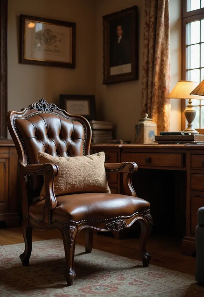 30 Vintage Office Ideas with Antique: Embrace Library-Core Vibes - 2. Antique Chairs