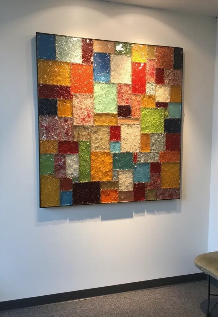 30 Wall Design Ideas for Your Office That Don’t Feel Boring - 16. Recycled Glass Artwork