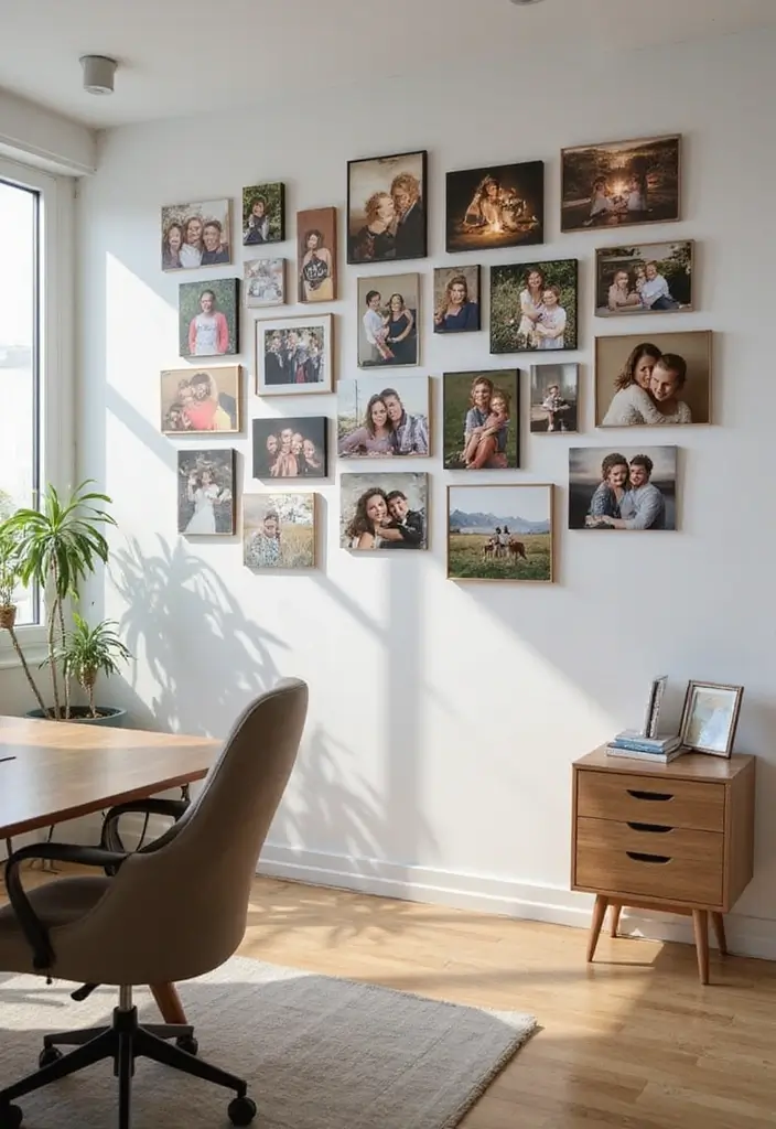 30 Wall Design Ideas for Your Office That Don’t Feel Boring - 22. Photo Collages
