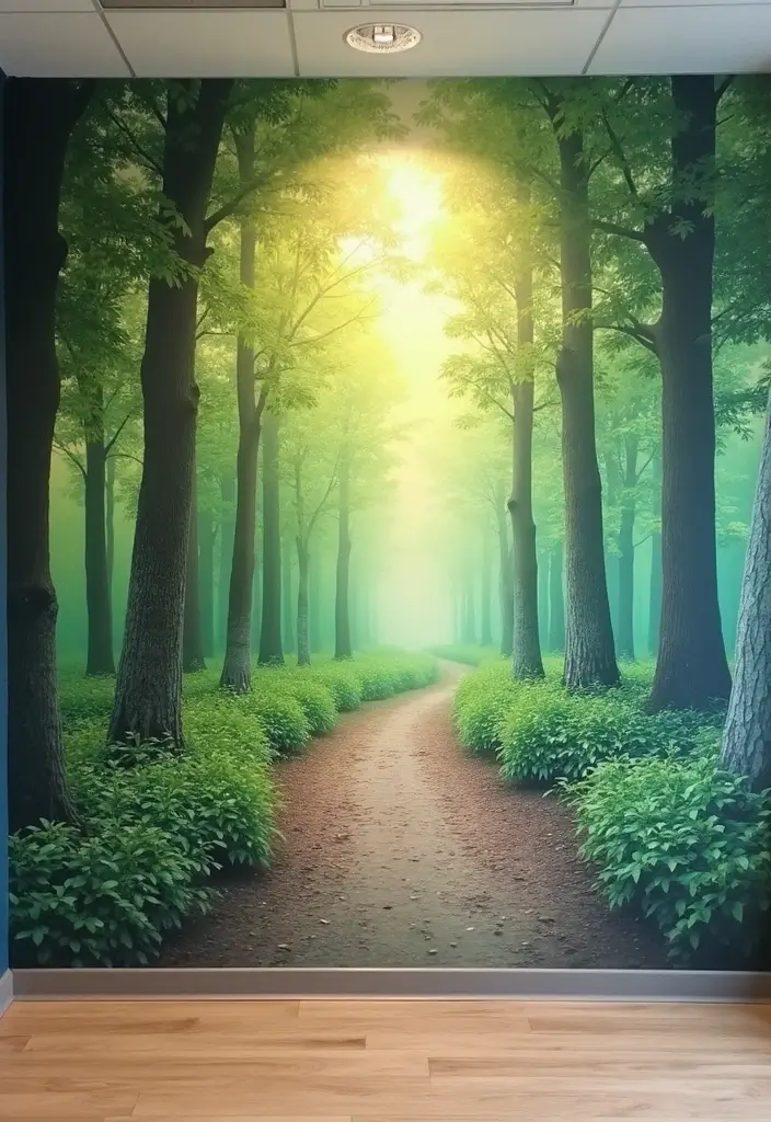 30 Wall Design Ideas for Your Office That Don’t Feel Boring - 6. Nature-Inspired Murals