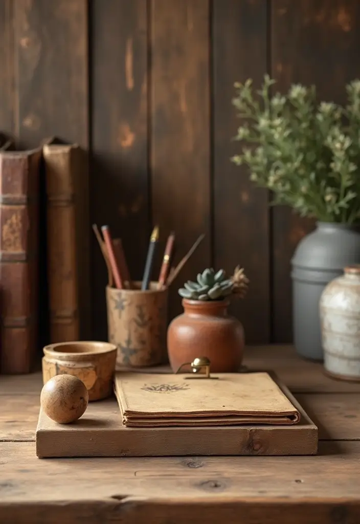 30 Western Office Decor Ideas with Cowboy Boots - 12. Wooden Desk Accessories