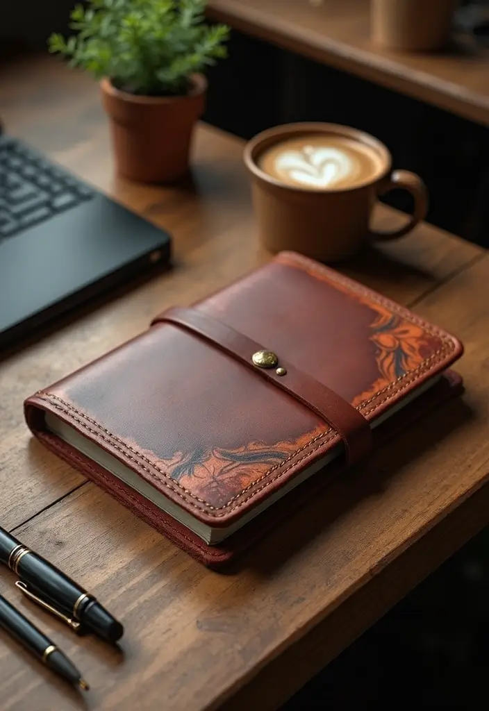 30 Western Office Decor Ideas with Cowboy Boots - 13. Leatherbound Notebook
