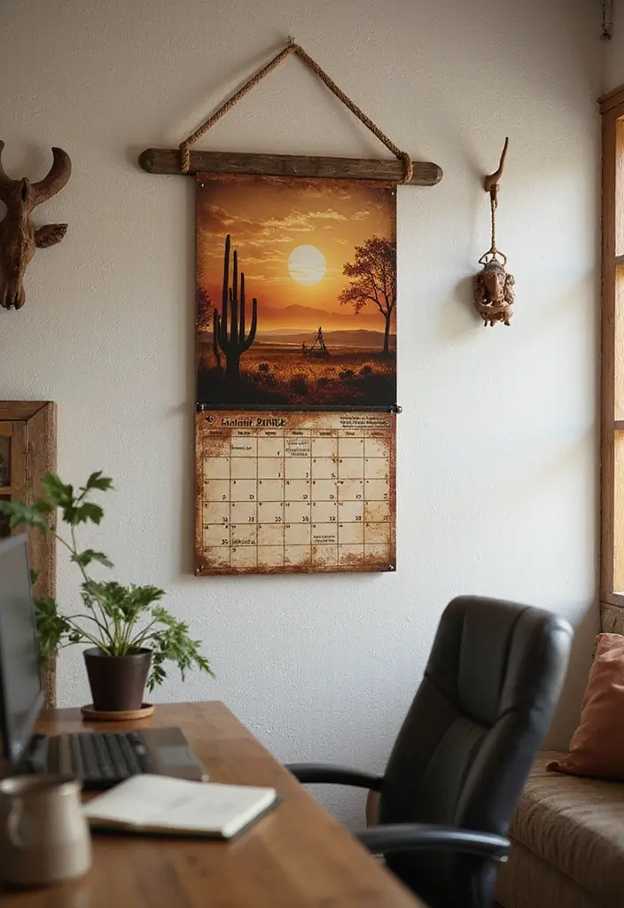 30 Western Office Decor Ideas with Cowboy Boots - 14. Western-themed Wall Calendar