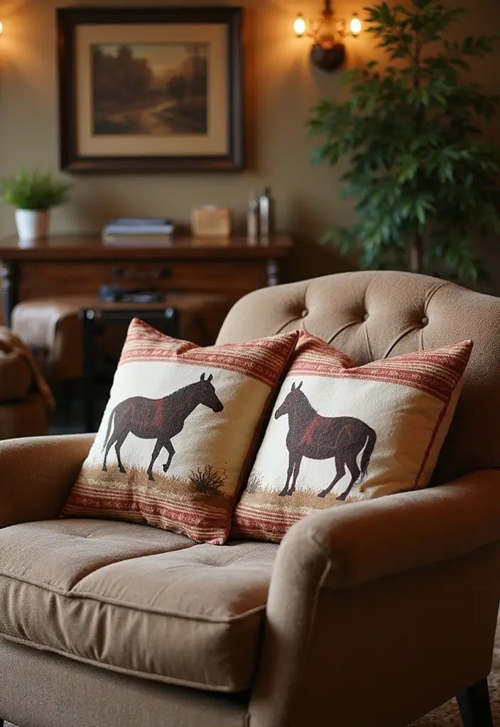 30 Western Office Decor Ideas with Cowboy Boots - 15. Western-themed Throw Pillows