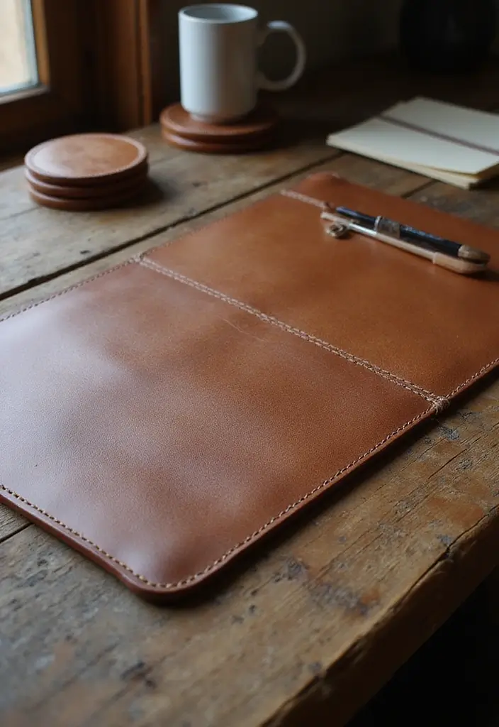 30 Western Office Decor Ideas with Cowboy Boots - 2. Leather Desk Pad