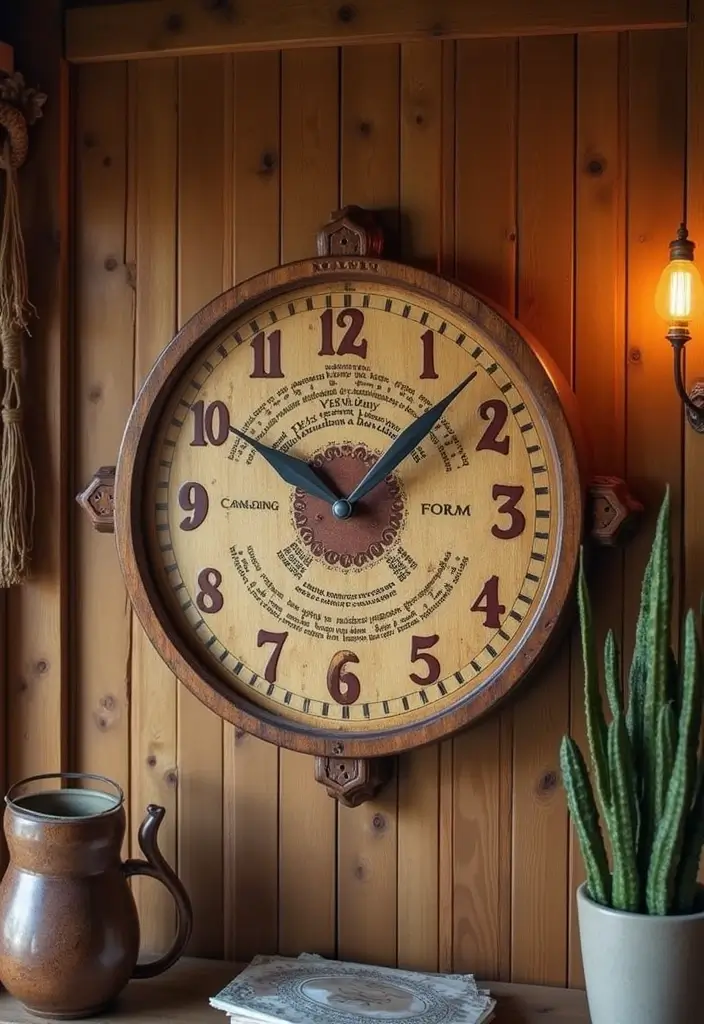 30 Western Office Decor Ideas with Cowboy Boots - 21. Rustic Wall Clock