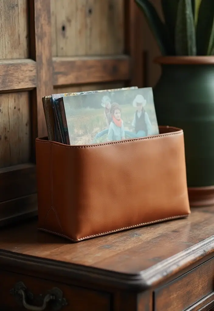 30 Western Office Decor Ideas with Cowboy Boots - 22. Leather Magazine Holder
