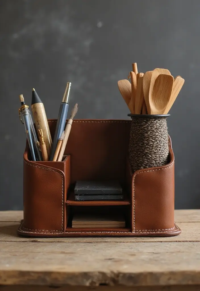 30 Western Office Decor Ideas with Cowboy Boots - 25. Leather Desk Organizer