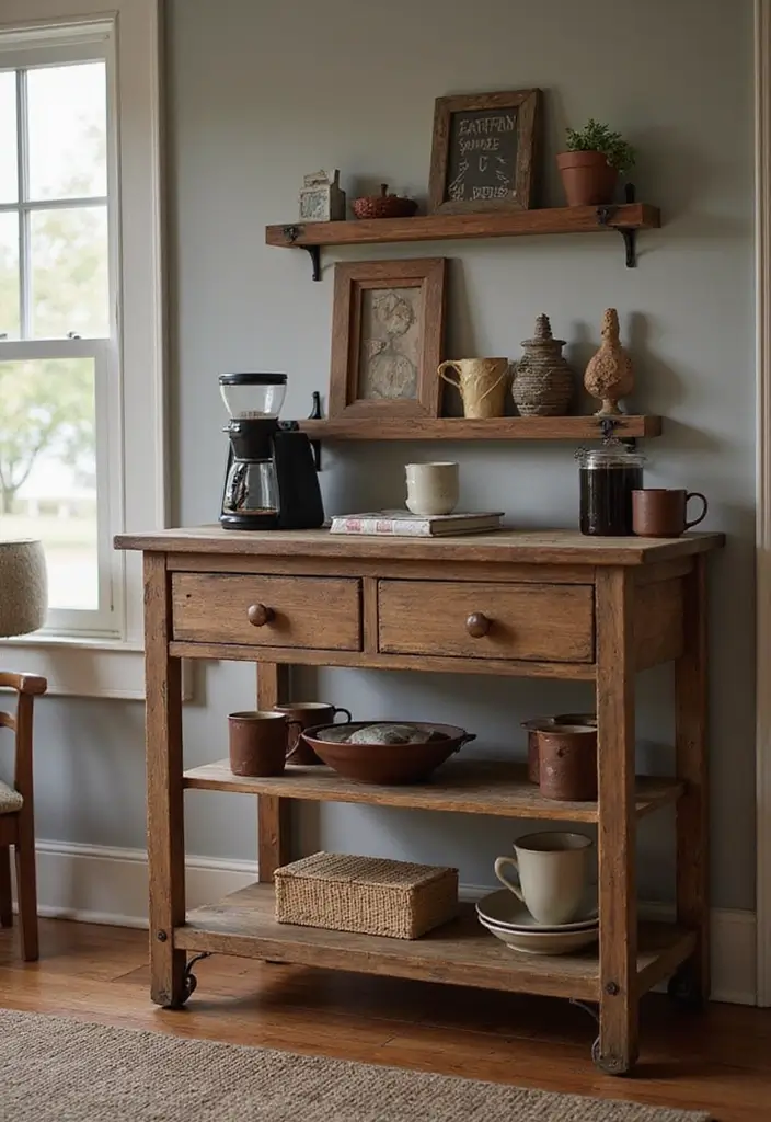 30 Western Office Decor Ideas with Cowboy Boots - 26. Rustic Coffee Station