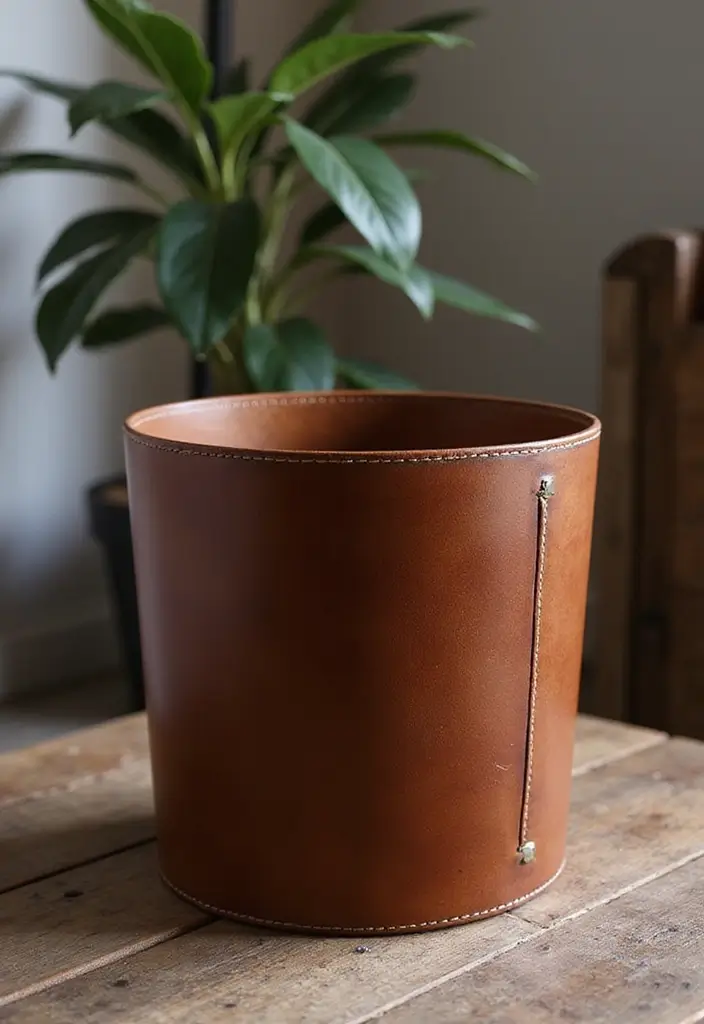 30 Western Office Decor Ideas with Cowboy Boots - 29. Leather Wastebasket