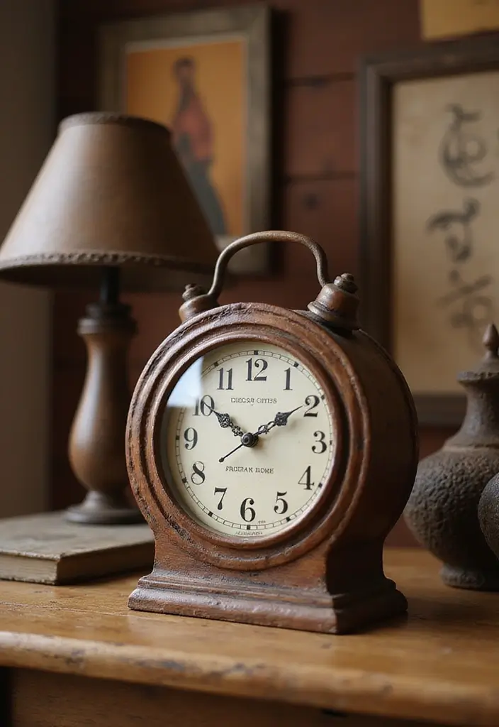 30 Western Office Decor Ideas with Cowboy Boots - 30. Rustic Desk Clock