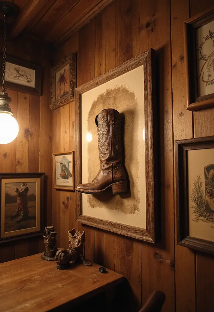 30 Western Office Decor Ideas with Cowboy Boots - 4. Cowboy Boot Art