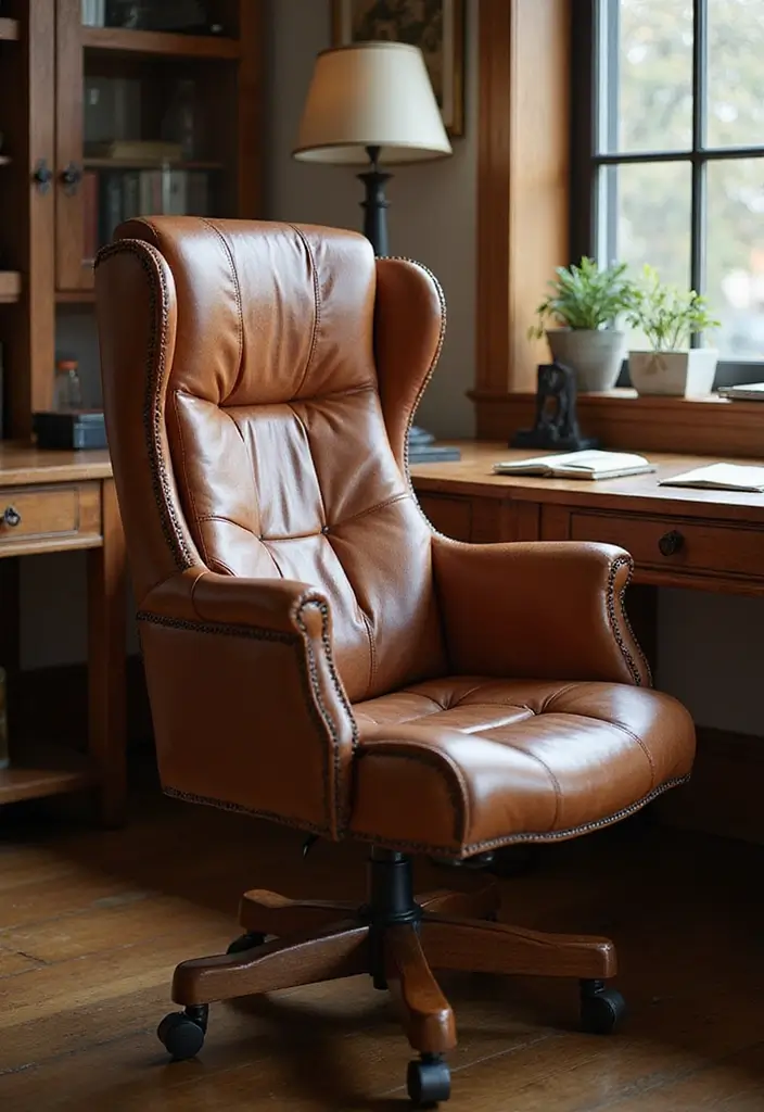 30 Western Office Decor Ideas with Cowboy Boots - 5. Leather Office Chair