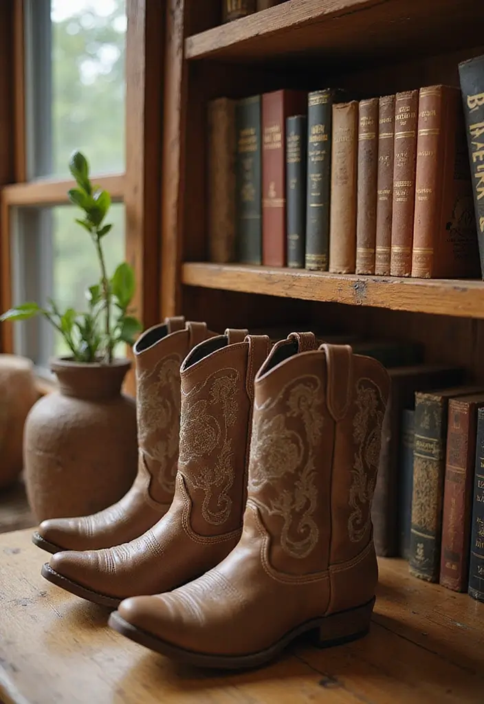 30 Western Office Decor Ideas with Cowboy Boots - 8. Cowboy Boot Bookends