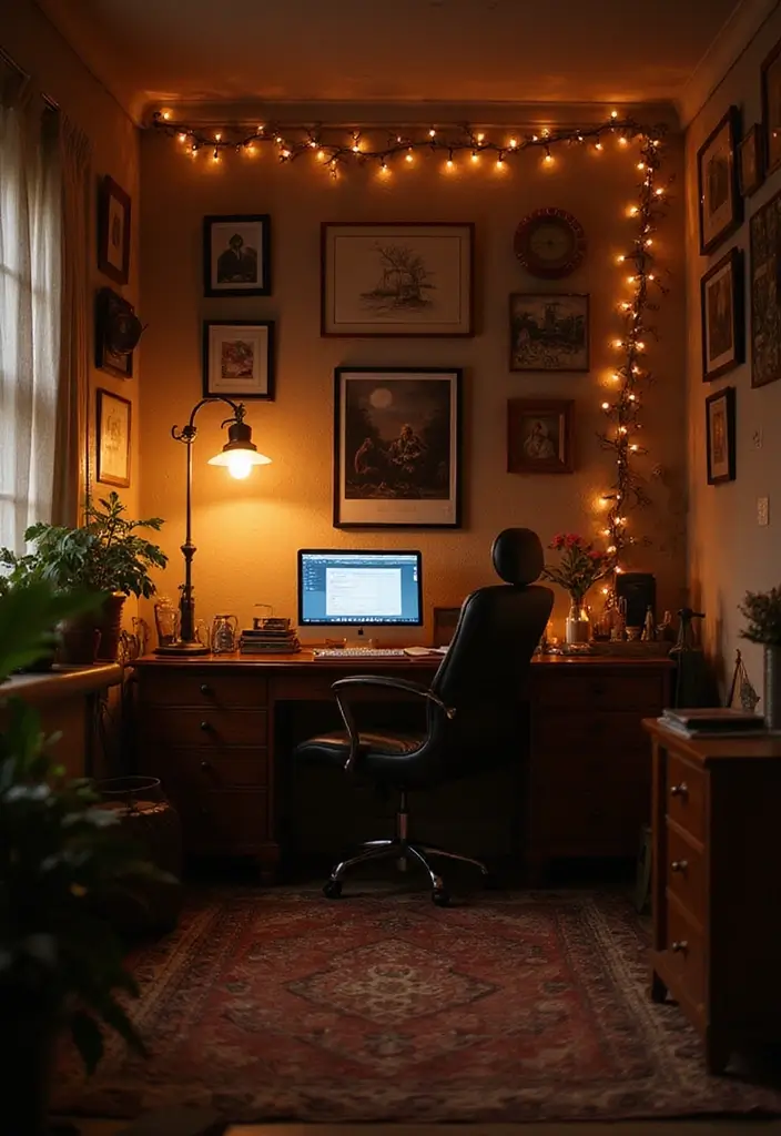 15 Man Cave Office Ideas for the Ultimate Escape - 5. Warm Lighting for a Cozy Ambiance 1
