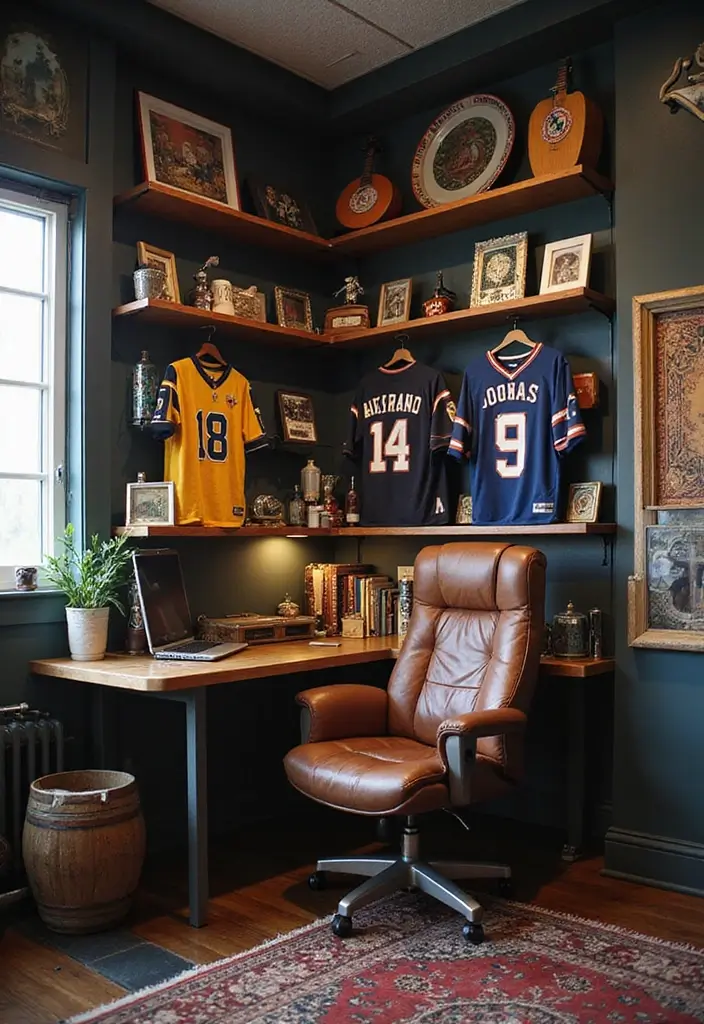 15 Man Cave Office Ideas for the Ultimate Escape - 6. Personalized Memorabilia Showcase 1