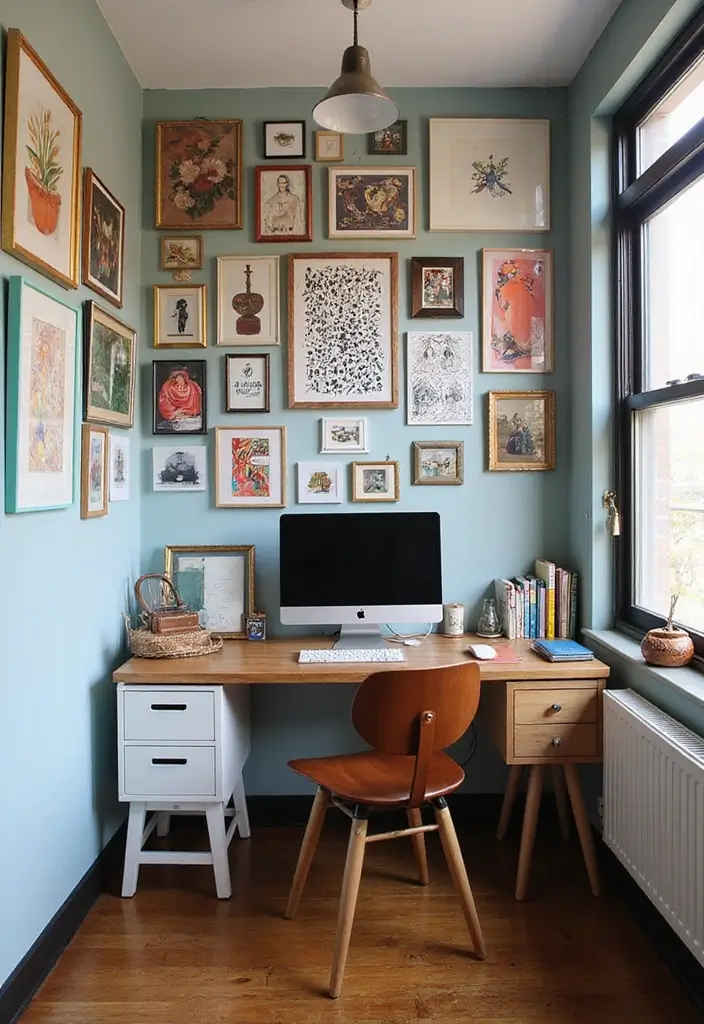 15 Tiny Home Office Ideas That Maximize Small Spaces - 11. Personal Touches with Art 1
