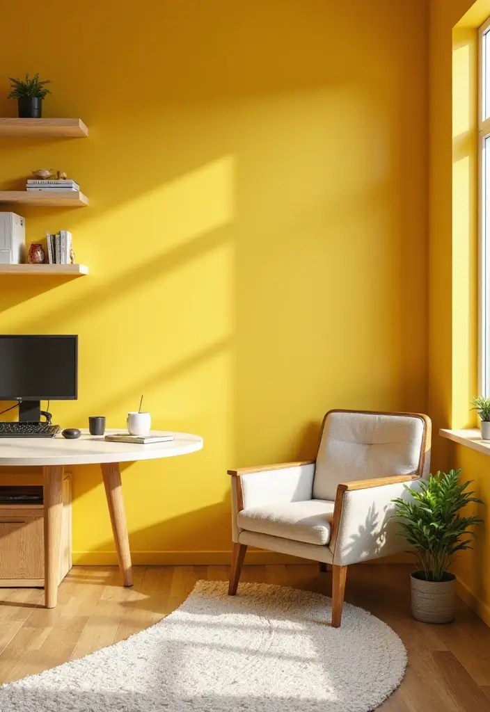 17 Best Office Paint Colors for Focus & Productivity - 4. Energizing Sunshine Yellow 1