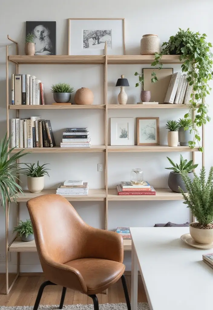 18 Feminine Home Office Ideas That Feel Chic - 15. Elegant Wall Shelving 1