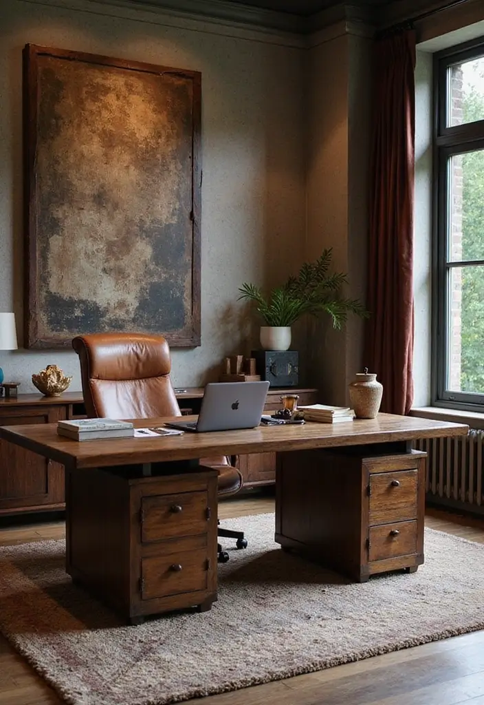 18 Masculine Home Office Ideas That Look Bold - 7. Layered Textures 1