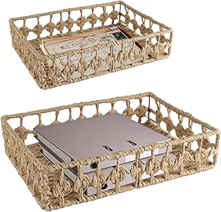 2 Pack File Folders Organizer,Woven Storage Basket for Folders,Mail,Lett...