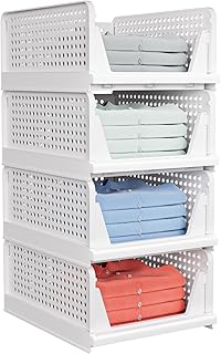 4 Pack Stackable Closet Storage Basket - Stackable Storage Bins, Multifu...