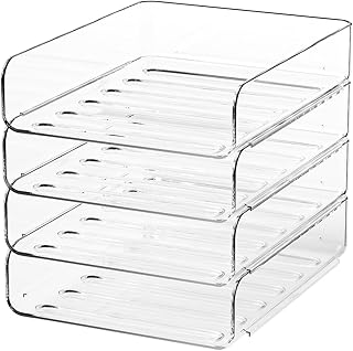 4-Tier Acrylic Paper Tray Organizer | Clear Stackable Desk Organizer for...