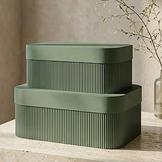Decorative Storage Boxes with Lids – Set of 2 Beautiful Fluted Cardboa...